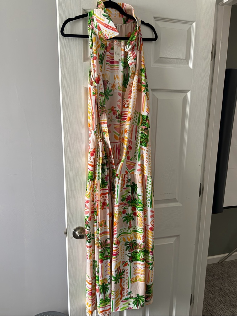 Cato Tropical Button-Front Dress in Pink, Green, Orange